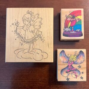Fairy and Ballerina Wood Block Rubber Stamp Set of Three